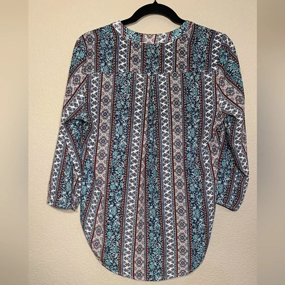 Pink Rose | Blue Red Paisley Geometric Floral Pattern Design Women Top Blouse - Picture 2 of 6